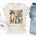 Floral Cheetah Print Folk Art Style Pumpkins - T-Shirt (Crewneck)  100 Cotton Solid Colors Jersey Tee (Unisex)  Bella Canvas, T-Shirt (Crewneck)  Poly-Cotto
