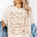  Cozy Season Autumn Fall Halloween Elements Line Art Style - T-Shirt (Crewneck)  100 Cotton Heavyweight Tee (Unisex)  Comfort Colors