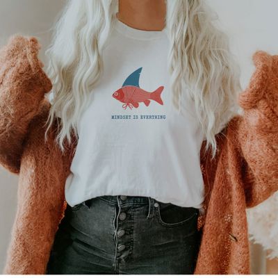 Mindset Is Everything Goldfish Shark - T-Shirt (Crewneck)  100 Cotton Heavyweight Tee (Unisex)  Comfort Colors, T-Shirt (Crewneck)  100 Cotton Solid Colors 