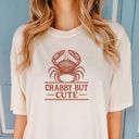  Crabby But Cute Crab Ocean Beachy New England Style Nautical Design - Ultra Comfy Oversized Cotton Heavyweight Tee (Unisex)  Comfort Colors