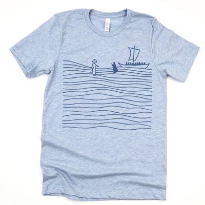 Jesus And Peter Walking On Water Sea Of Galilee Christian Bible Inspired - T-Shirt (Crewneck)  100 Cotton Solid Colors Jersey Tee (Unisex)  Bella Canvas, T-