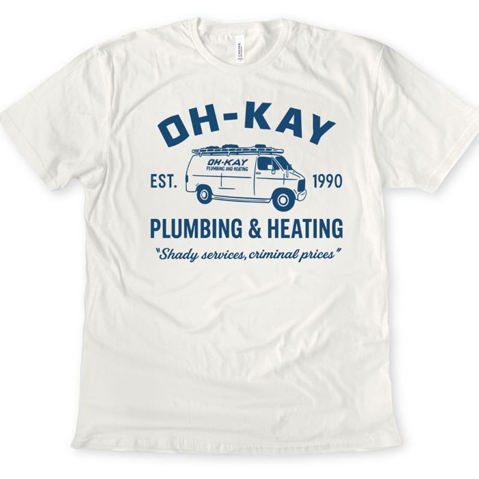 Oh-Kay Heating and Plumbing 1990s Christmas Movie Nostalgia - T-Shirt (Crewneck)  100 Cotton Solid Colors Jersey Tee (Unisex)  Bella Canvas, T-Shirt (Crewne
