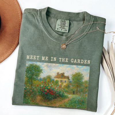Meet Me In The Garden Impressionist Painting Fine Art Style - Ultra Cozy Heavyweight Tee (Unisex)  Comfort Colors