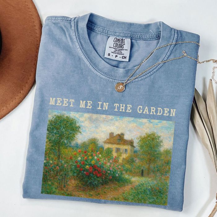 Meet Me In The Garden Impressionist Painting Fine Art Style - Ultra Cozy Heavyweight Tee (Unisex)  Comfort Colors