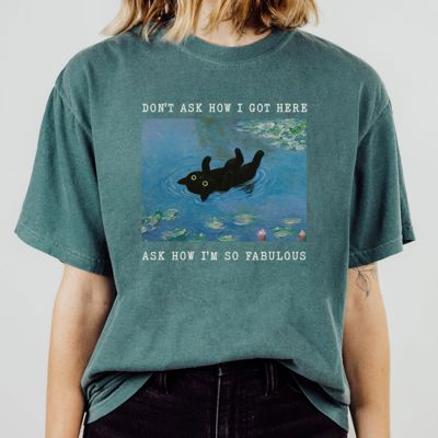 Funny Impressionist Monet Waterlilies Painting Black Cat - Ultra Cozy Heavyweight Tee