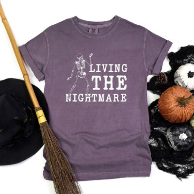 Living the Nightmare Halloween Skeleton Funny Sarcastic - Ultra Soft Cotton Heavyweight Tee (Unisex)  Comfort Colors