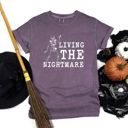  Living the Nightmare Halloween Skeleton Funny Sarcastic - Ultra Soft Cotton Heavyweight Tee (Unisex)  Comfort Colors