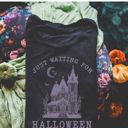  Just Waiting For Halloween Spooky Haunted House Mansion - T-Shirt (Crewneck)  100 Cotton Solid Colors Jersey Tee (Unisex)  Bella Canvas, T-Shirt (Crewneck) 