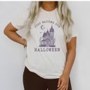  Just Waiting For Halloween Spooky Haunted House Mansion - T-Shirt (Crewneck)  100 Cotton Solid Colors Jersey Tee (Unisex)  Bella Canvas, T-Shirt (Crewneck) 
