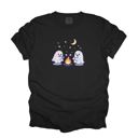  Faux Irredescant Cute Spooky Halloween Ghosts Making Smores Around A Campfire - T-Shirt (Crewneck)  100 Cotton Heavyweight Tee (Unisex)  Comfort Colors