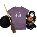  Faux Irredescant Cute Spooky Halloween Ghosts Making Smores Around A Campfire - T-Shirt (Crewneck)  100 Cotton Heavyweight Tee (Unisex)  Comfort Colors