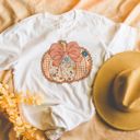  Floral Doily Autumn Fall Halloween Faux Quilted Pumpkin  - T-Shirt (Crewneck)  100 Cotton Heavyweight Tee (Unisex)  Comfort Colors