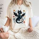  Folk Art Floral Style Black Mythical Fantasy Dragon - T-Shirt (Crewneck)  100 Cotton Heavyweight Tee (Unisex)  Comfort Colors
