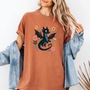  Folk Art Floral Style Black Mythical Fantasy Dragon - T-Shirt (Crewneck)  100 Cotton Heavyweight Tee (Unisex)  Comfort Colors