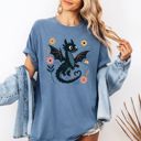  Folk Art Floral Style Black Mythical Fantasy Dragon - T-Shirt (Crewneck)  100 Cotton Heavyweight Tee (Unisex)  Comfort Colors