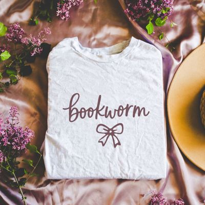 Bookworm With Bow Whimsical Style - T-Shirt (Crewneck)  100 Cotton Heavyweight Tee (Unisex)  Comfort Colors