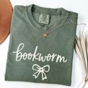  Bookworm With Bow Whimsical Style - T-Shirt (Crewneck)  100 Cotton Heavyweight Tee (Unisex)  Comfort Colors