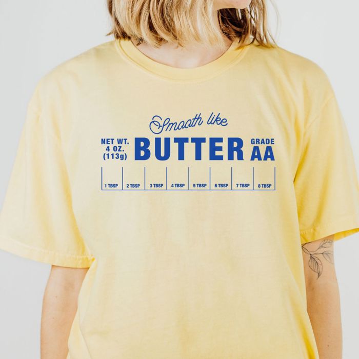 Smooth Like Butter Butter Package Wrapper - T-Shirt (Crewneck)  100 Cotton Heavyweight Tee (Unisex)  Comfort Colors