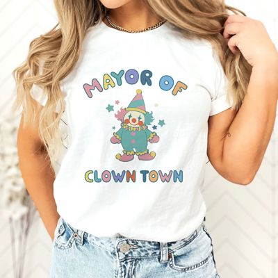 Mayor Of Clown Town Theatre Style Cute Clown Core - T-Shirt (Crewneck)  100 Cotton Solid Colors Jersey Tee (Unisex)  Bella Canvas