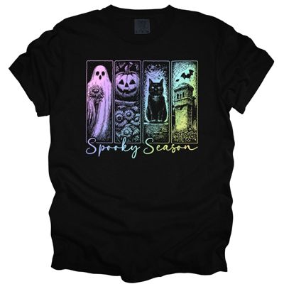 Spooky Season Vibes Pastel Gradient Panels - T-Shirt (Crewneck)  100 Cotton Heavyweight Tee (Unisex)  Comfort Colors