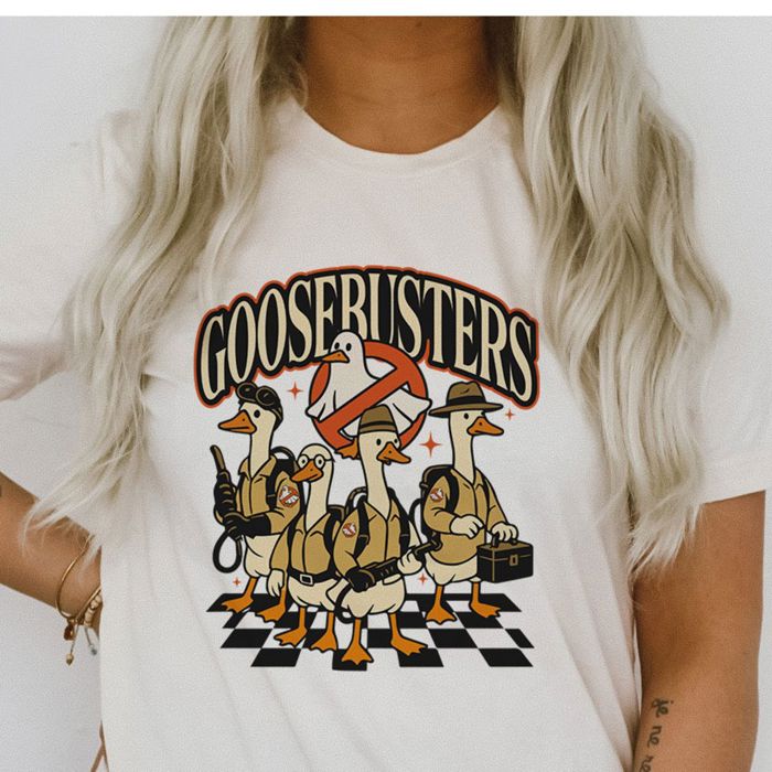Goosebusters Funny Halloween 1980s Retro Pun Ghost Busting  - T-Shirt (Crewneck)  100 Cotton Solid Colors Jersey Tee (Unisex)  Bella Canvas, T-Shirt (Crewne