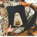  Faux Quilted Spooky Halloween Ghostie - T-Shirt (Crewneck)  100 Cotton Solid Colors Jersey Tee (Unisex)  Bella Canvas, T-Shirt (Crewneck)  Poly-Cotton Heath