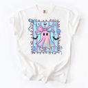  Faux Iridescent Bow Ghost With Square - Halloween Cutie  - T-Shirt (Crewneck)  100 Cotton Heavyweight Tee (Unisex)  Comfort Colors