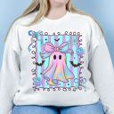  Faux Iridescent Bow Ghost With Square - Halloween Cutie  - Cozy Sweatshirts