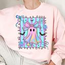  Faux Iridescent Bow Ghost With Square - Halloween Cutie  - Cozy Sweatshirts