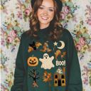  Faux Quilted Halloween Elements Fall Autumn Design - Sweatshirt (Crewneck)  Poly-Cotton Colors (Unisex)  Gildan