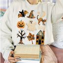  Faux Quilted Halloween Elements Fall Autumn Design - Sweatshirt (Crewneck)  Poly-Cotton Colors (Unisex)  Gildan