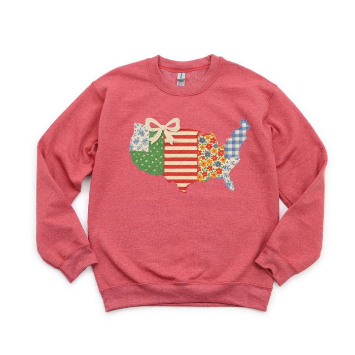 Faux Quilted Ditzy Floral United States Road Trip Design - Sweatshirt (Crewneck)  Poly-Cotton Colors (Unisex)  Gildan