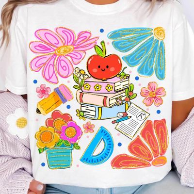 Bright Faux Sparkly Teacher Back To School Collage - Super Soft and Comfy Longer Length Bella Canvas Tee
