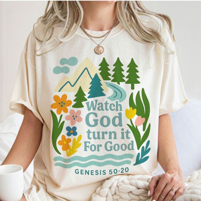 Watch God Turn It All For Good Christian Bible Verse - T-Shirt Oversized Soft Washed Comfort Colors Tee