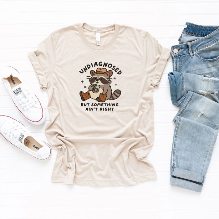 Undiagnosed But Somthing Aint Right Cowboy Raccoon - Soft and Cozy Bella Canvas, T-Shirt