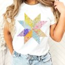  Bright Ditzy Floral Summer Print Quilted Star Pattern - Soft and Cozy T-Shirt (Crewneck)  Bella Canvas