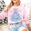  Merry and Bright Sparkly Pastel Christmas Tree - Soft Drop Shoulder Comfy Sweatshirt