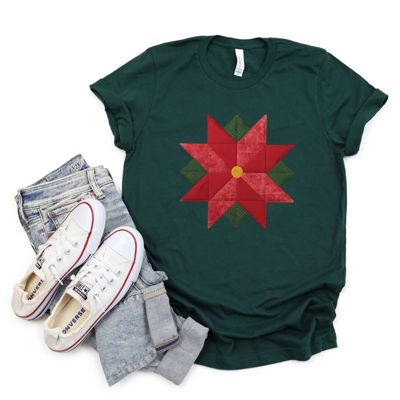 Faux Christmas Poinsettia Quilt Block  - Cozy T-Shirt (Crewneck) Bella Canvas