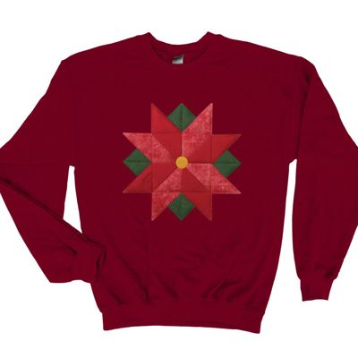 Faux Christmas Poinsettia Quilt Block  - Comfy Drop Shoulder Sweatshirt