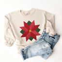  Faux Christmas Poinsettia Quilt Block  - Comfy Drop Shoulder Sweatshirt