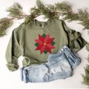  Faux Christmas Poinsettia Quilt Block  - Comfy Drop Shoulder Sweatshirt