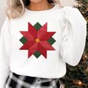  Faux Christmas Poinsettia Quilt Block  - Comfy Drop Shoulder Sweatshirt