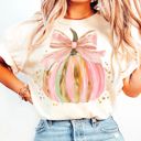  Faux Glitter Bow Fall Pumpkin  - T-Shirt (Crewneck)  Heavyweight Tee (Unisex) Comfort Colors