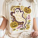  Faux Sparkle Folk Art Ghost Halloween Fall Design - T-Shirt (Crewneck)  100 Cotton Heavyweight Tee (Unisex)  Comfort Colors