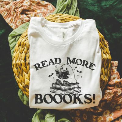 Read More Books Spooky Cute Little Halloween Ghost Reading - Softer Longer Length Bella Canvas