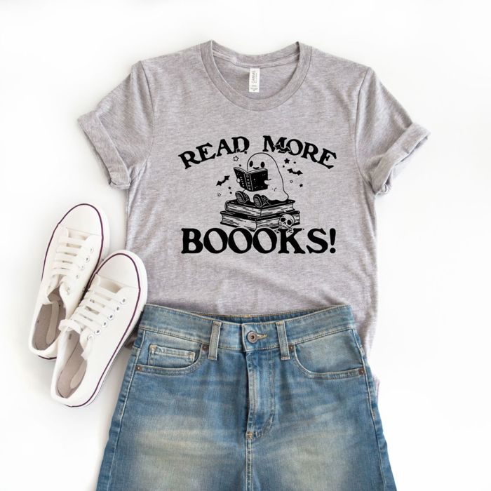 Read More Books Spooky Cute Little Halloween Ghost Reading - Softer Longer Length Bella Canvas