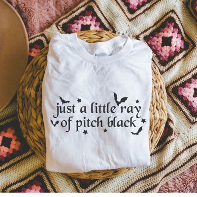 Just A Little Ray Of Pitch Black Halloween Bats - Soft Longer Length Bella Canvas Tee