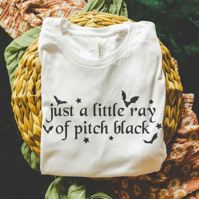 Just A Little Ray Of Pitch Black Halloween Bats - Soft Longer Length Bella Canvas Tee