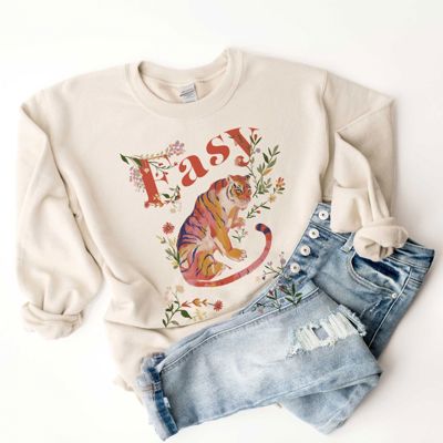 Easy Tiger Floral Asian Chinese Korean Japanese Style - Sweatshirt (Crewneck)  Poly-Cotton Colors (Unisex)  Gildan