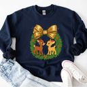  Vintage Style Rudolph The Red Nosed Reindeer Glitter Gold Bow  - Comfy Drop Shoulder Sweatshirt